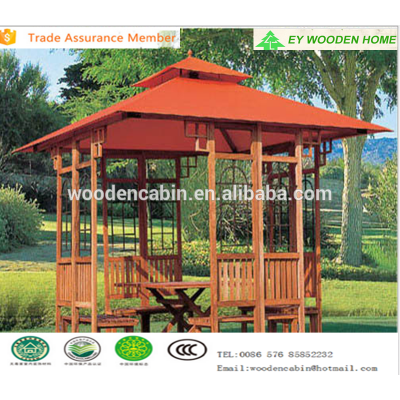 Outside wooden garden gazebo with cover fabric